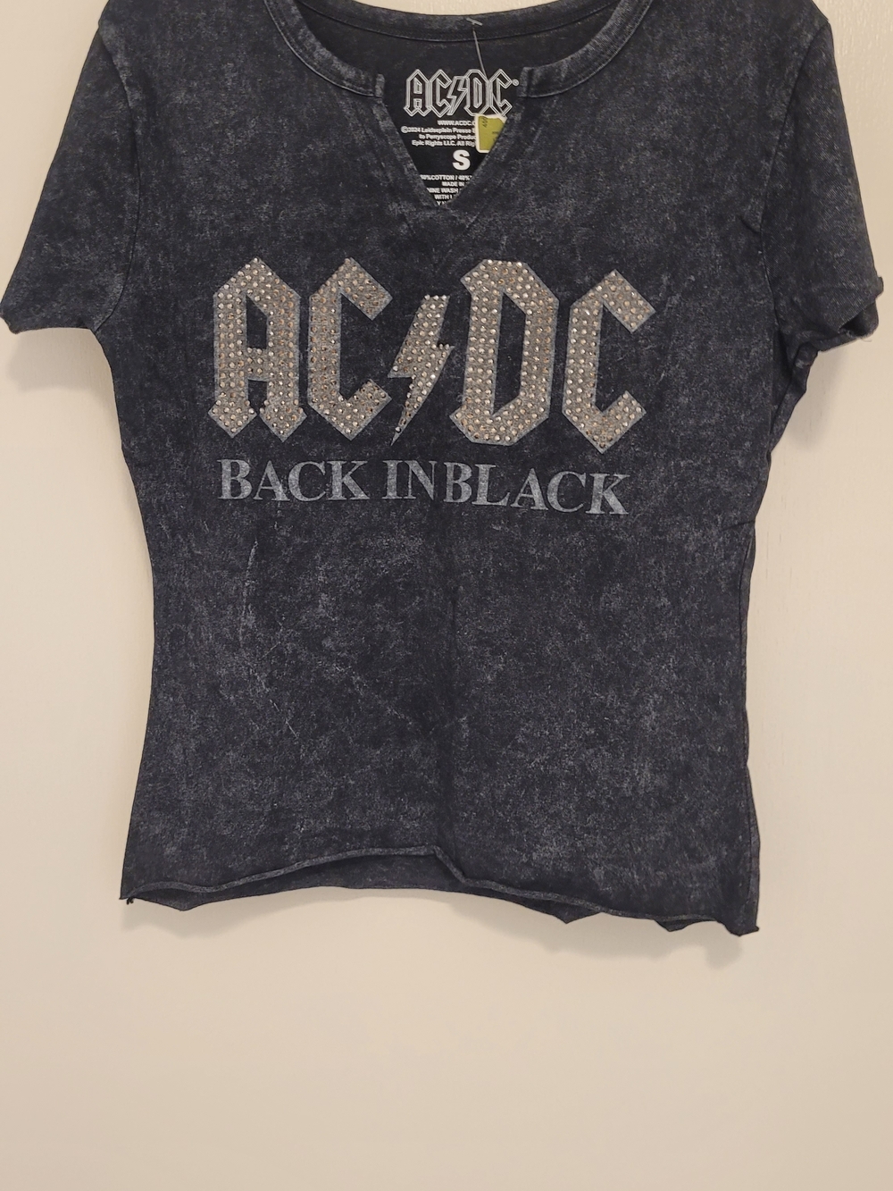AC/DC Black Studded Logo V-Neck Tee